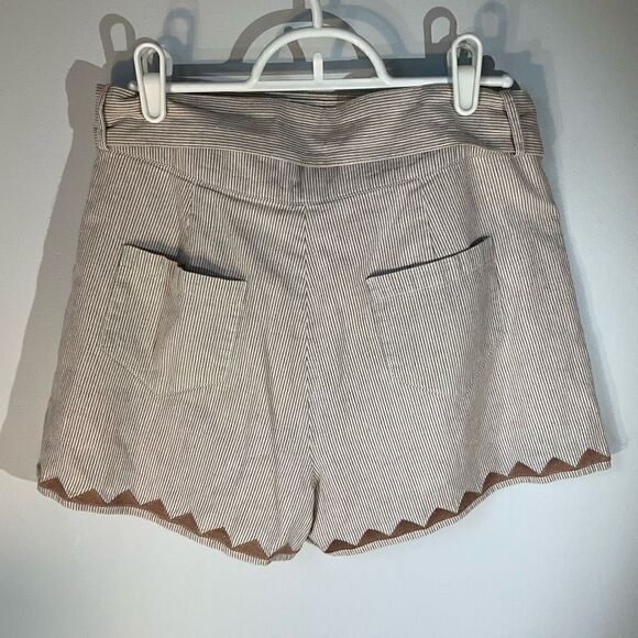Moon River Pleat Blanket Stitch Short Paper Bag Shorts. Brown Pinstripes, Medium - Picture 12 of 16